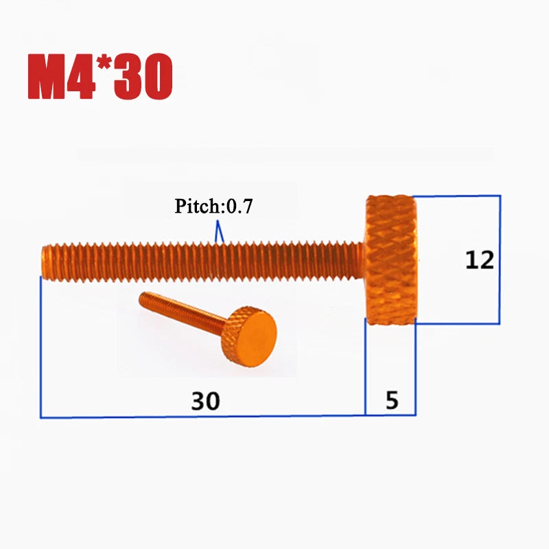M3.5-M4 Aluminum Alloy Knurled Thumb Screws Hand Grip Knob Bolts 4.5mm-30mm