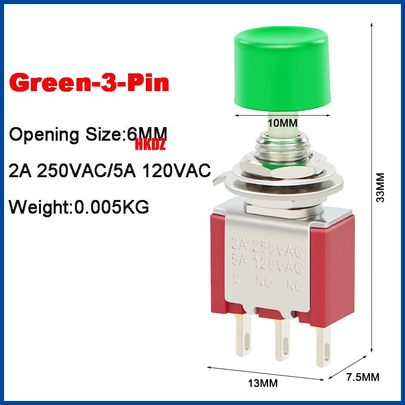 6mm Mini Toggle Switch DPDT 2/3 Position 3/6 Pin — AC 125V 250V for Boat Car DIY
