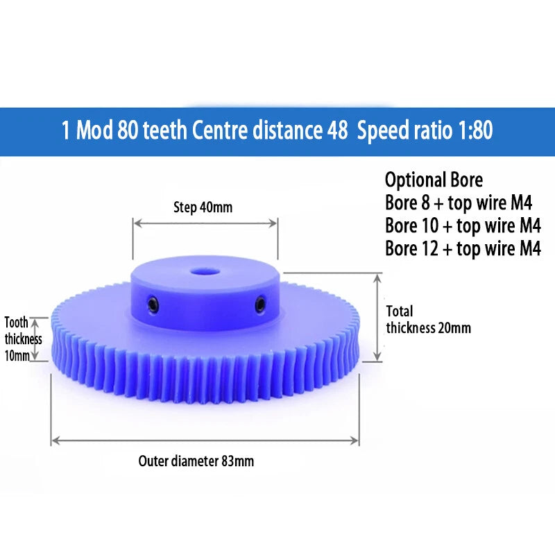 1 Modulus Plastic Nylon Worm Gear Wheel 15T - 80T & A B L Steel Worm Gear Shaft