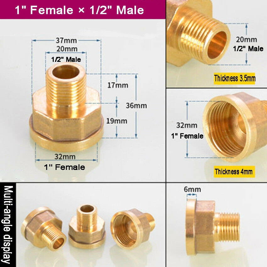Brass Reducing Coupler — NPT Female to Male Pipe Fitting Adapter (1/8" to 1" Sizes)