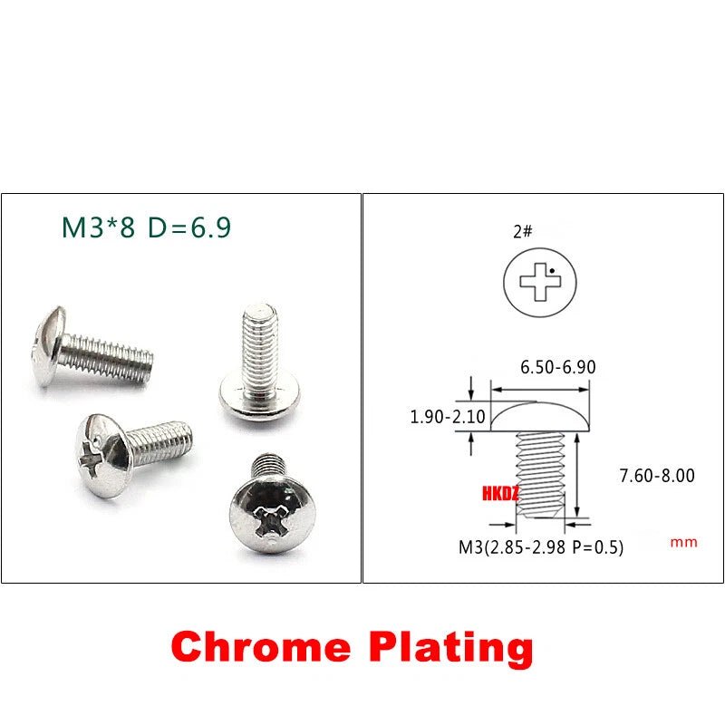 M2.3 M2.5 M3 Phillips Umbrella Head Machine Screws — Large Flat Head Bolts, Multiple Coatings - HomeDIYer