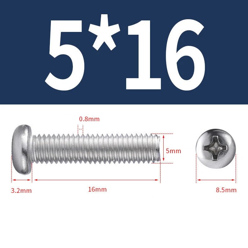 M3 M4 M5 Phillips Round Pan Head Machine Screws – 201 Stainless Steel, 6–30mm Lengths - HomeDIYer