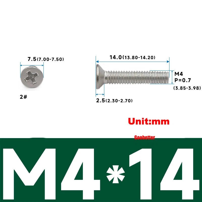 304 Stainless Steel Phillips Flat Head Machine Screws M1–M6 | Countersunk Bolts - HomeDIYer