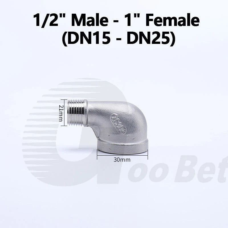 SS 304 90° BSP Elbow Fitting | Male-Female 1/8" to 2" Pipe Connector