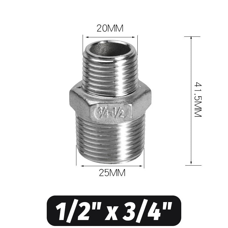 304 Stainless Steel Hex Nipple Pipe Fitting | Male to Male NPT Connector