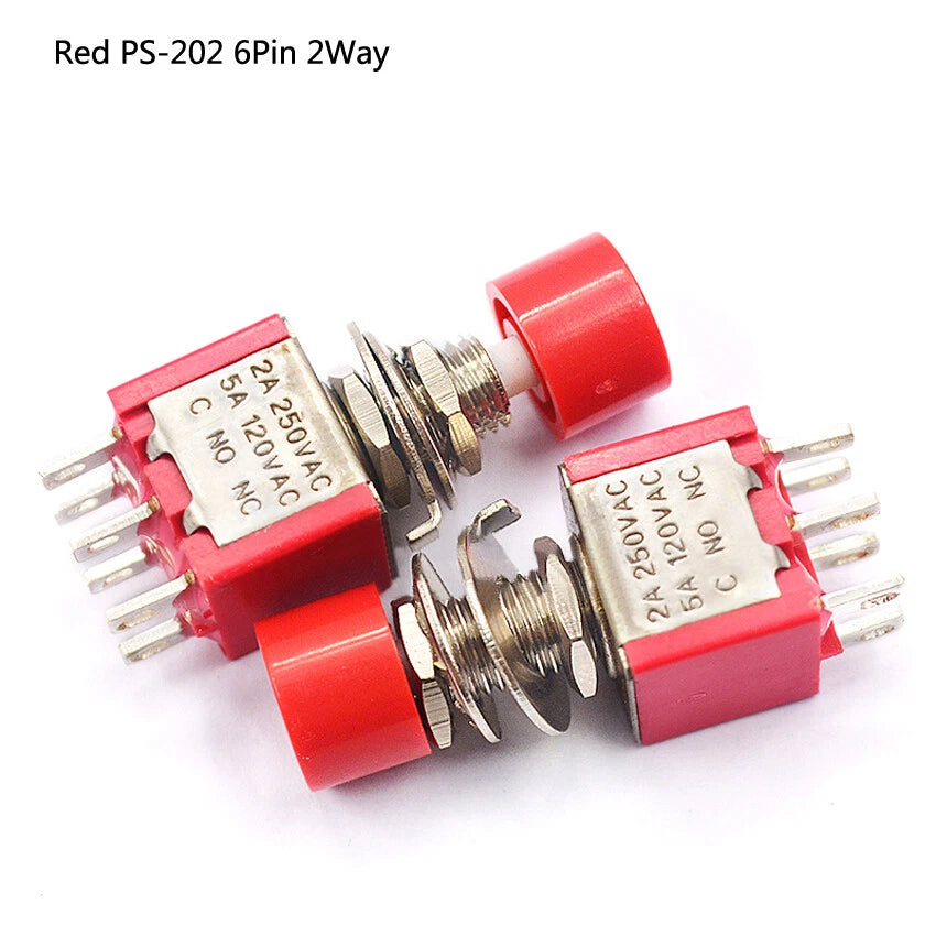 MTS & PS Series Mini Toggle Switch — 3/6/9/12 Pin, 2-Way/3-Way, Red & Blue