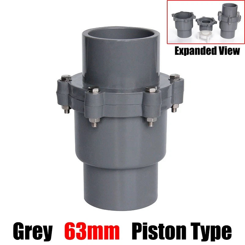 PVC One-way Spring Piston Flap Check Valve Pipe Fittings Ø 32 40 50 63 75 90mm