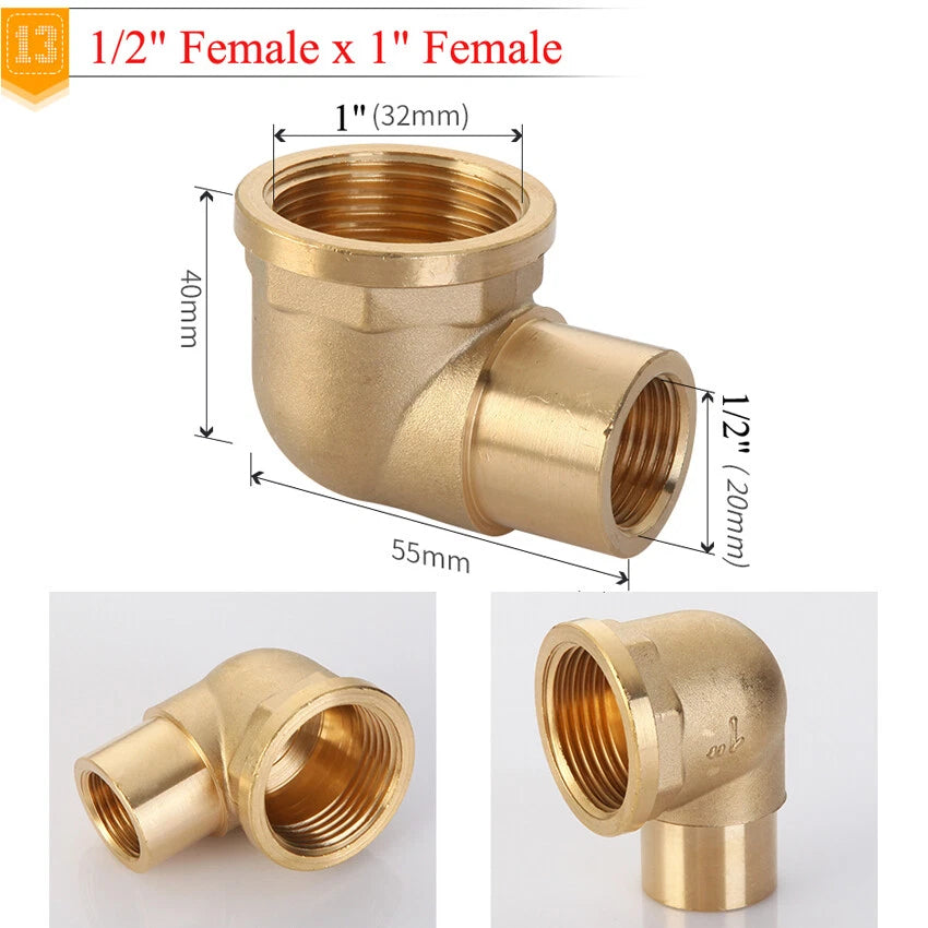 BSP Brass Elbow Fitting — 1/2", 3/4" & 1" Male/Female Thread Pipe Connector Adapter