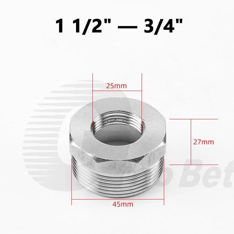Stainless Steel BSP Reducing Bushing — Male to Female Thread Pipe Fitting (1/4" to 2")