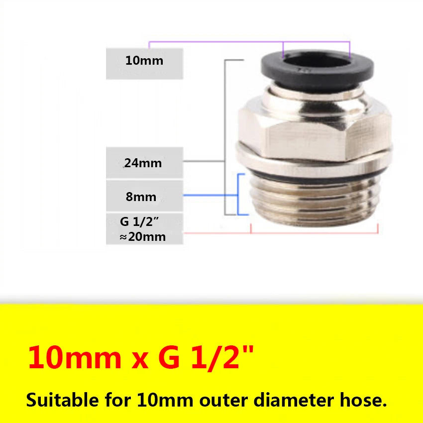 G Male Thread Pneumatic Push-in Straight Fittings — OD 4mm to 12mm Hose