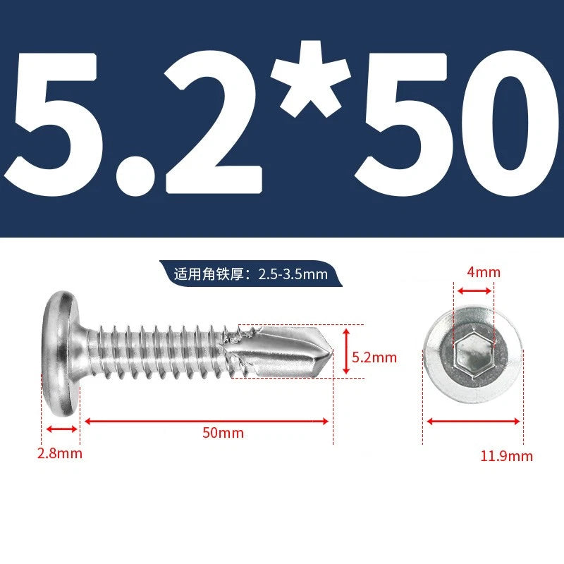 M5.2 M6.3 Hex Socket Flat Head Self‑Drilling Screws – 410 Stainless Steel