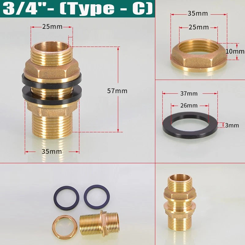 BSP Female Male Thread Water Tank Connector Bulkhead Hose Fitting 1/2" 3/4" ~ 2"