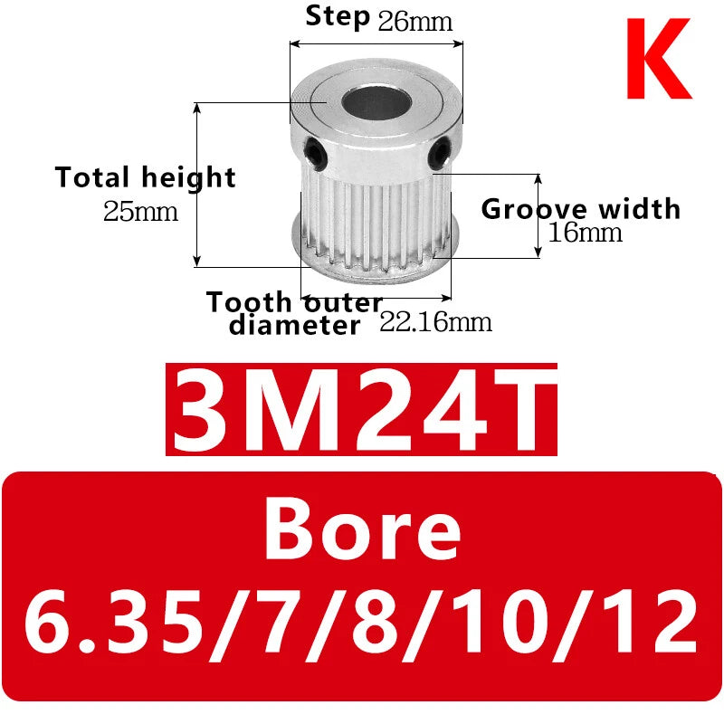 3M-24T Synchronous Wheel Timing Belt Pulley With Step For 10mm/15mm Width Belt