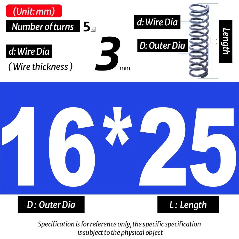 Compression Spring Pressure Big, Wire Dia 3.0mm Diameter 16-40mm Length 20-200mm