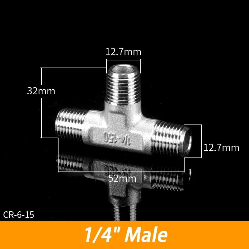 BSP 304 Stainless Steel Tee Fittings — 3-Way Male & Female Pipe Connector (1/8" to 3")