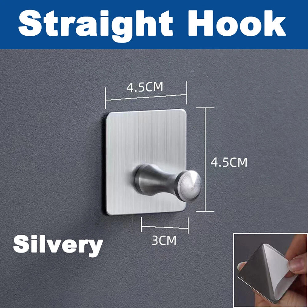 No Drill Self Adhesive Hooks Hanger Stainless Sticky Wall Hook Black/Silver/Gold