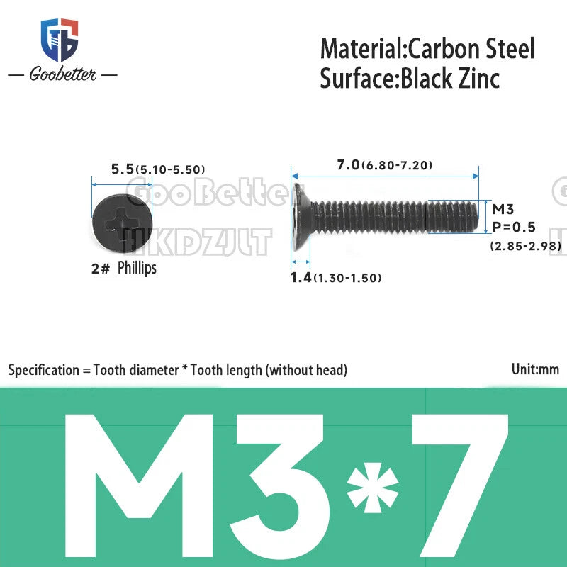 M2 & M3 Countersunk Pozidriv Machine Screws – Carbon Steel, Nickel or Black Zinc (3–22mm Overall Length)