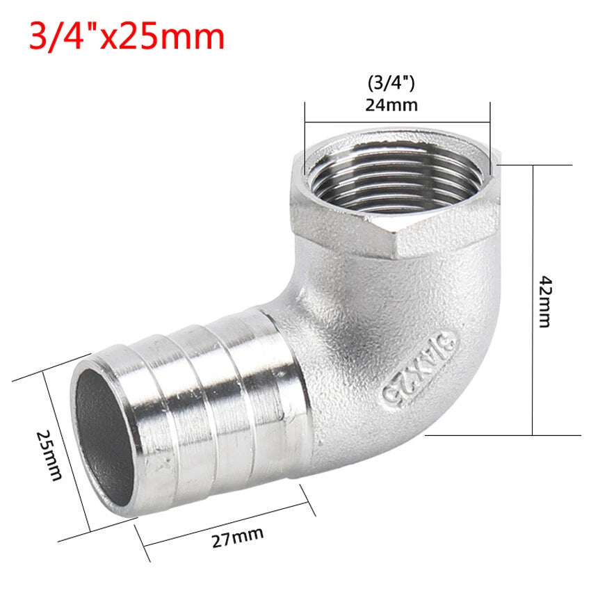 Female Thread Fitting x Barb Hose Tail End Elbow Connector A2 Stainless Steel