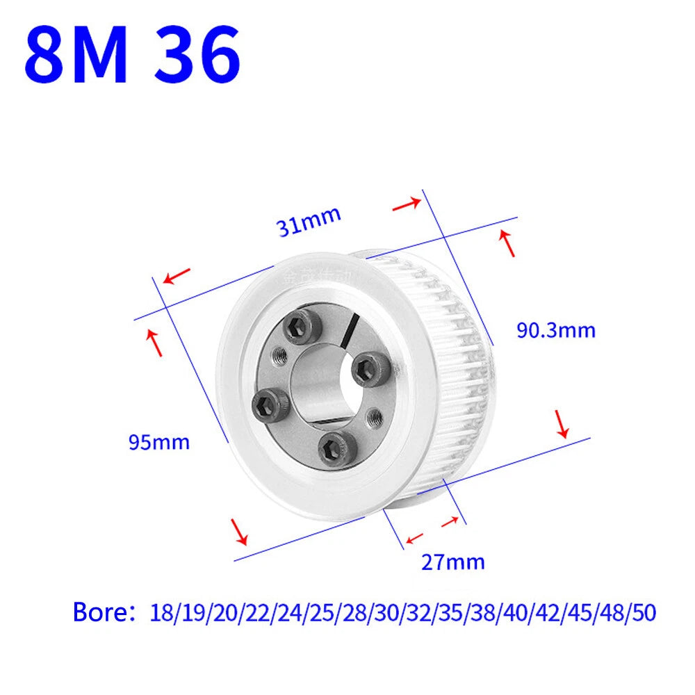 HTD-8M 18T-60T Timing Belt Pulley With Expansion/Tension Sleeve Teeth Width 27mm