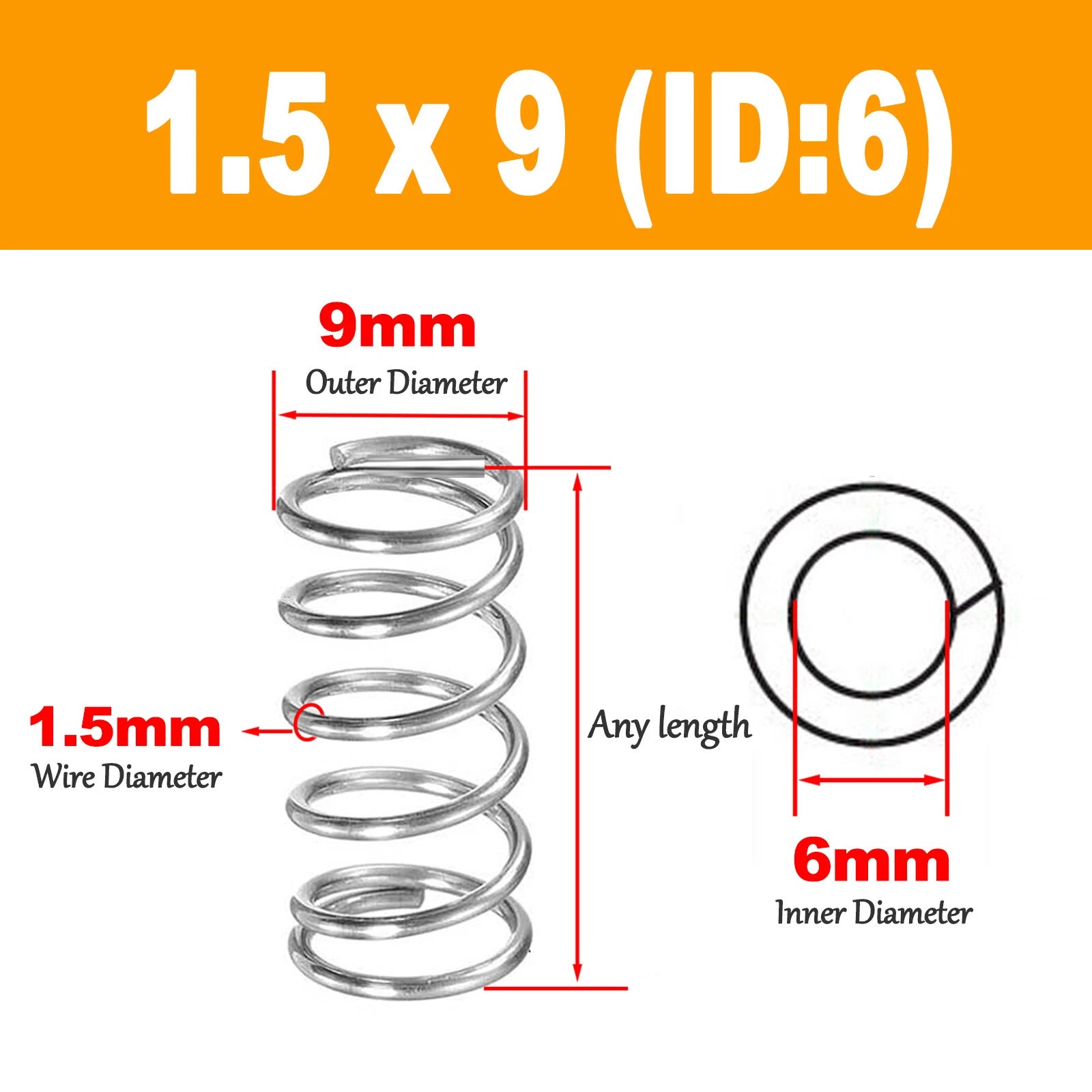 A2 Stainless steel Small Compression Springs Wire Dia.1.5mm OD 9-15mm L:10-120mm
