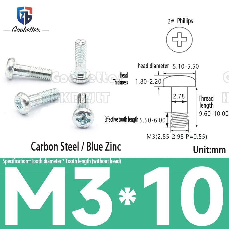 M3 Phillips Pan Head Machine Screws — 3 to 20mm, Carbon Steel & Stainless, 7 Finishes - HomeDIYer