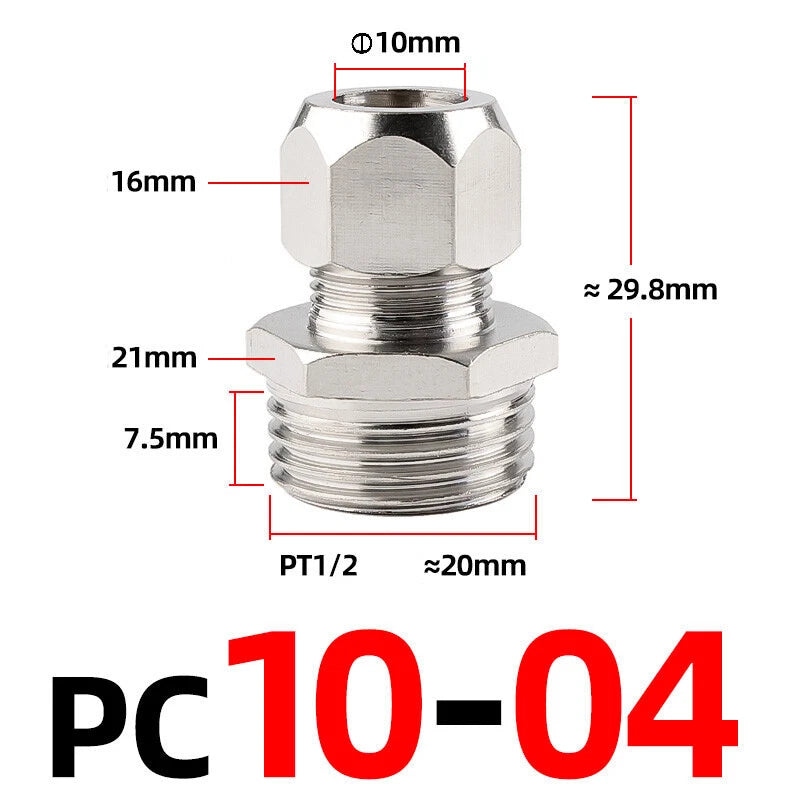 Brass Male Compression Fittings – BSP Hydraulic Adaptor, 1/8" to 1/2" Bore (PC4–PC16)