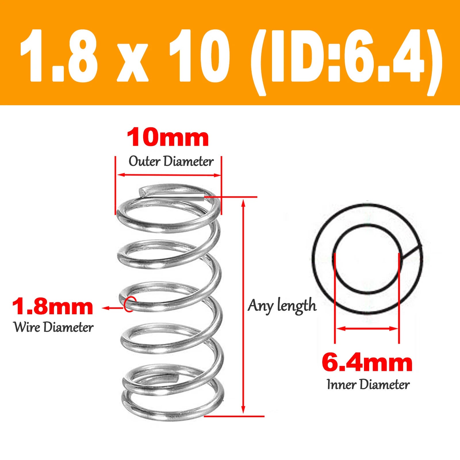 Compression Spring Pressure Spring A2 Stainles Steel Wire Dia 1.8mm Ø 10mm-17mm