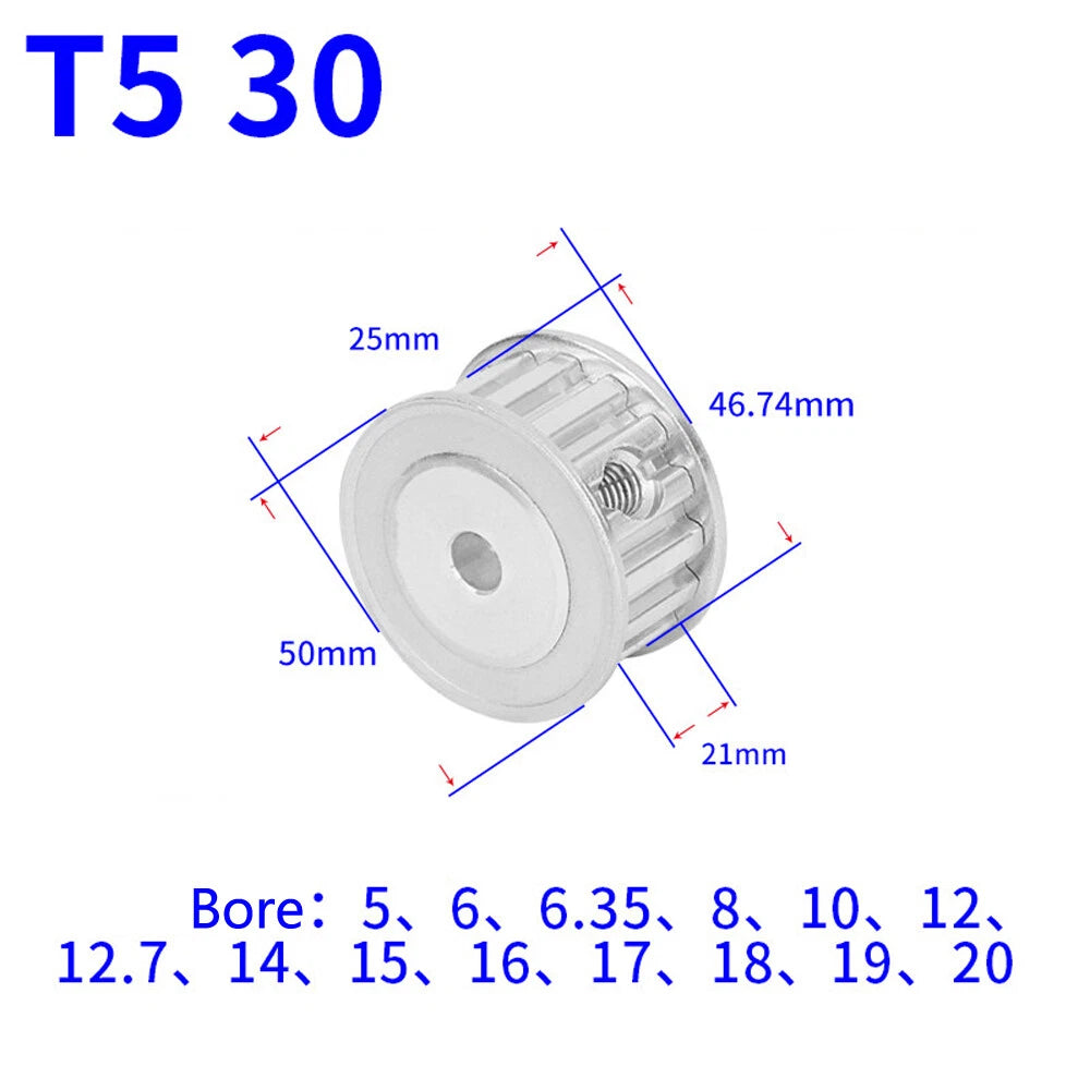T5 12T-60T Timing Belt Pulley Pitch 5mm AF-type With Keyway Teeth Width 21mm