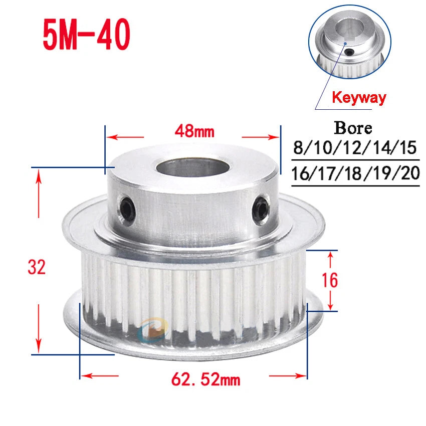 HTD-5M 15T-80T Timing Belt Pulley With Step/Keyway, Bore 8-25mm Teeth Width 16mm