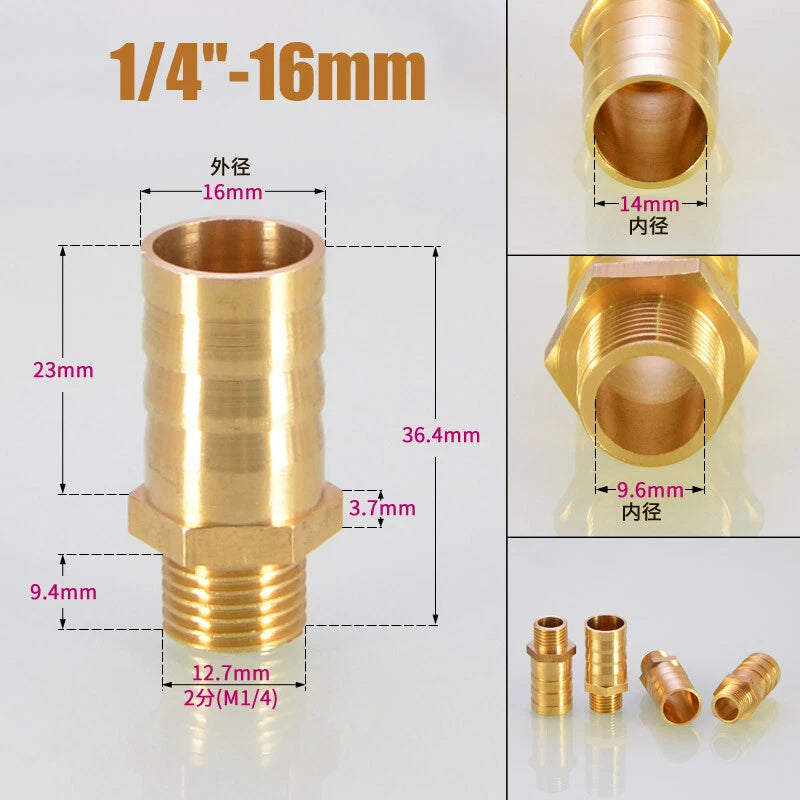 Brass Male BSP x Barbed Hosetail Connector — Air Water Fuel Gas Pipe Fitting