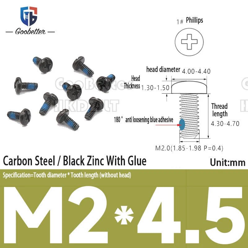M2 Phillips Pan Head Machine Screws — 3 to 5.5mm, Carbon Steel & Stainless, 11 Finishes - HomeDIYer