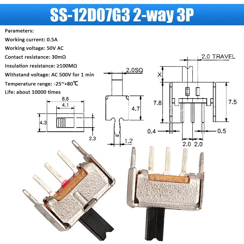 Slide Toggle Switch SS SK MSK MSS Series — 2/3-Way PCB Slide Switch, 3–8 Pin, Single & Double Row
