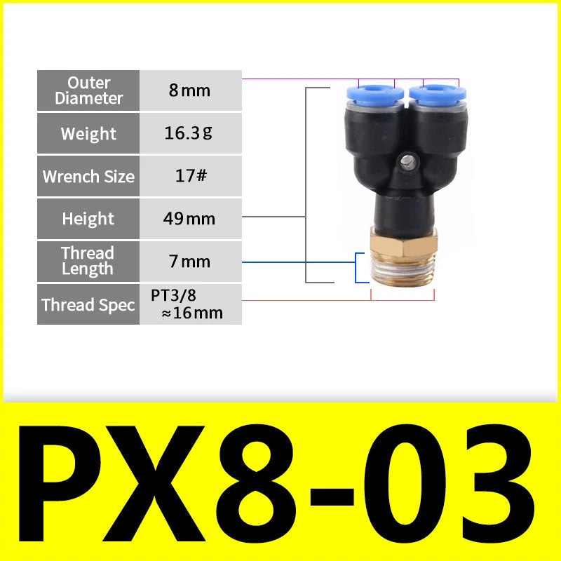 Male Stud Push-In Y Piece Pneumatic Fittings — Thread Hose Tube Connector
