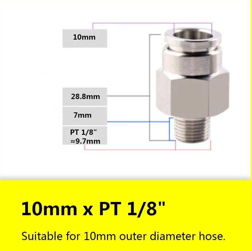 Stainless Steel Push-in Pneumatic Hose Fittings | Straight Male Thread Connectors 4–16mm OD
