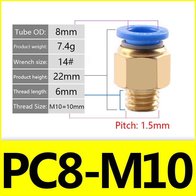 Pneumatic Straight Male Stud Push-to-Connect Fitting | PC4–PC12 × M5–M16