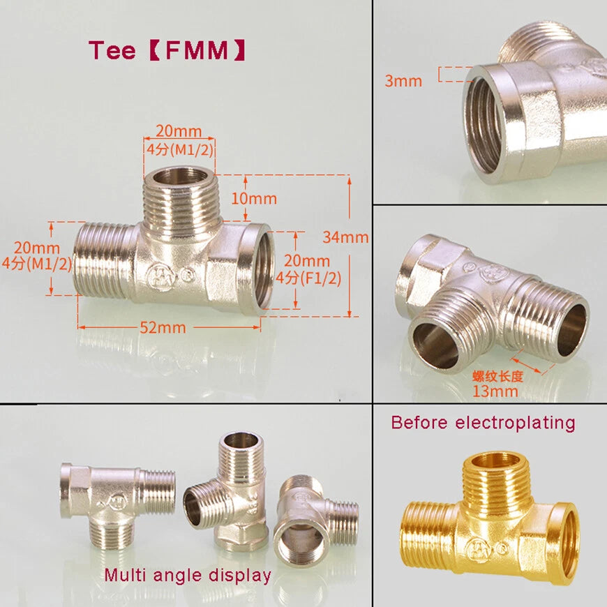 BSP 1/2" Brass Pipe Fittings – Tee, Elbow, Cross & Y-Connector