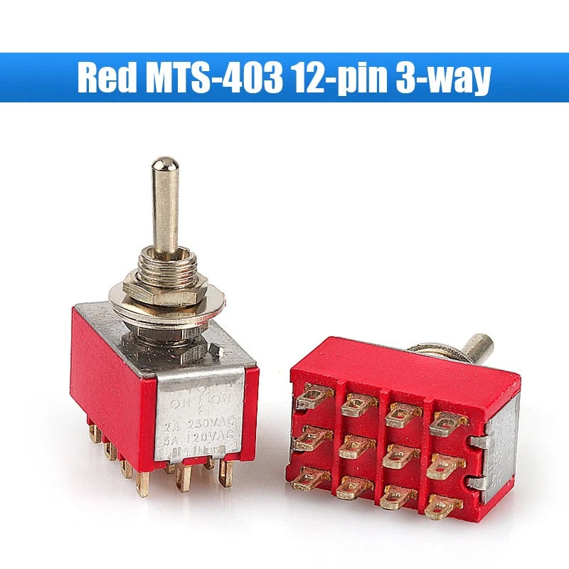 Mini Toggle Switch MTS/PS Series — Red & Blue SPDT 3/6/9/12-Pin, 2-Way & 3-Way