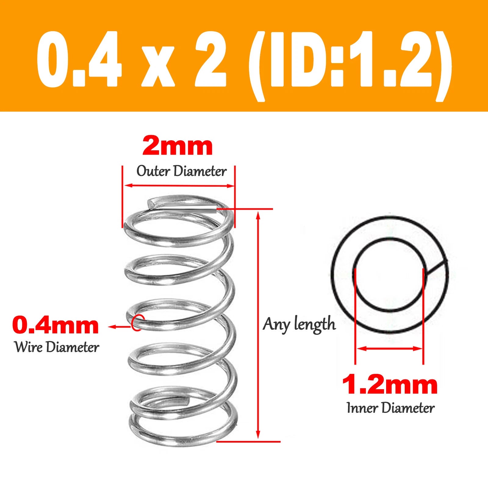 Compression Spring 0.40mm Wire Dia ,2 - 12mm OD Small Pressure Springs 304 Steel
