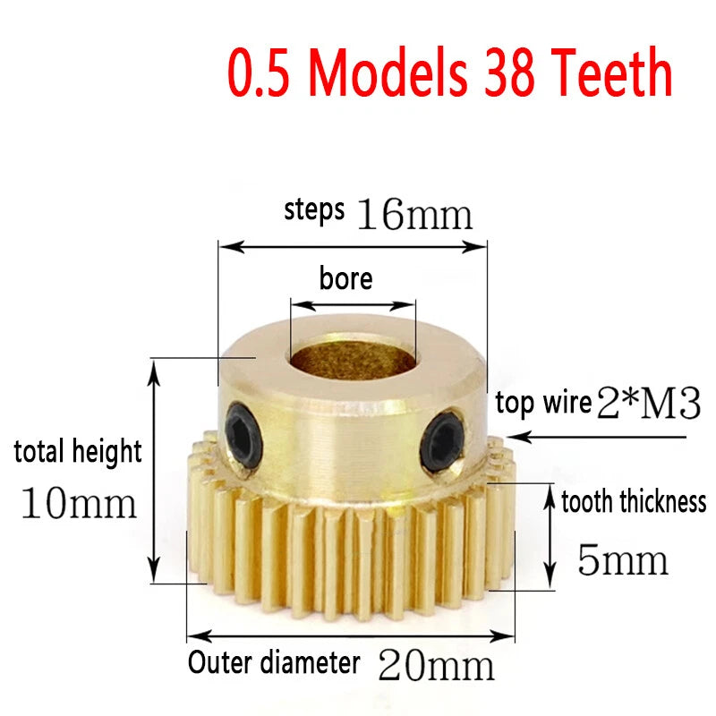 Mod 0.5 Brass Pinion Gear Spur Gears 20-60 Teeth 4-15mm Bore With Screw Hardened
