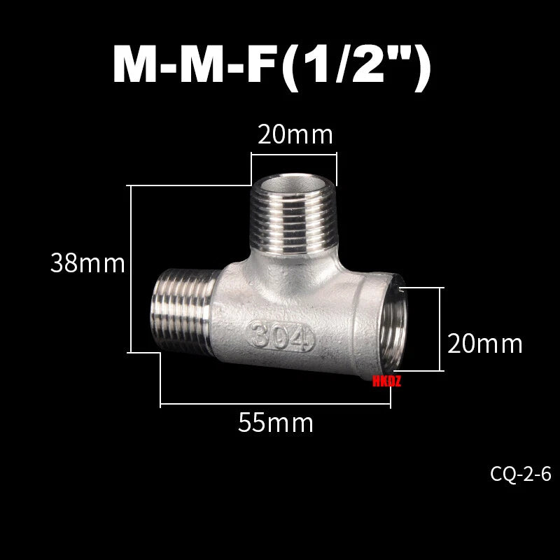 304 Stainless Steel BSP 3-Way Pipe Fitting — 1/4" to 2" Female & Male Thread Tee Connector