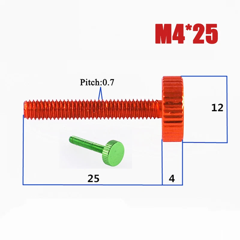 M2–M6 Aluminum Alloy Knurled Thumb Screws | Hand-Tighten Knob Bolts, 10 Colors