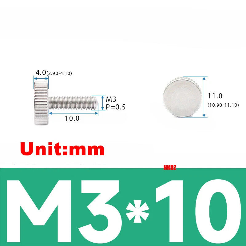 M3/M4 5mm to 20mm Flat Head Knurled Thumb Screws 303 Stainless Steel Hand Bolts