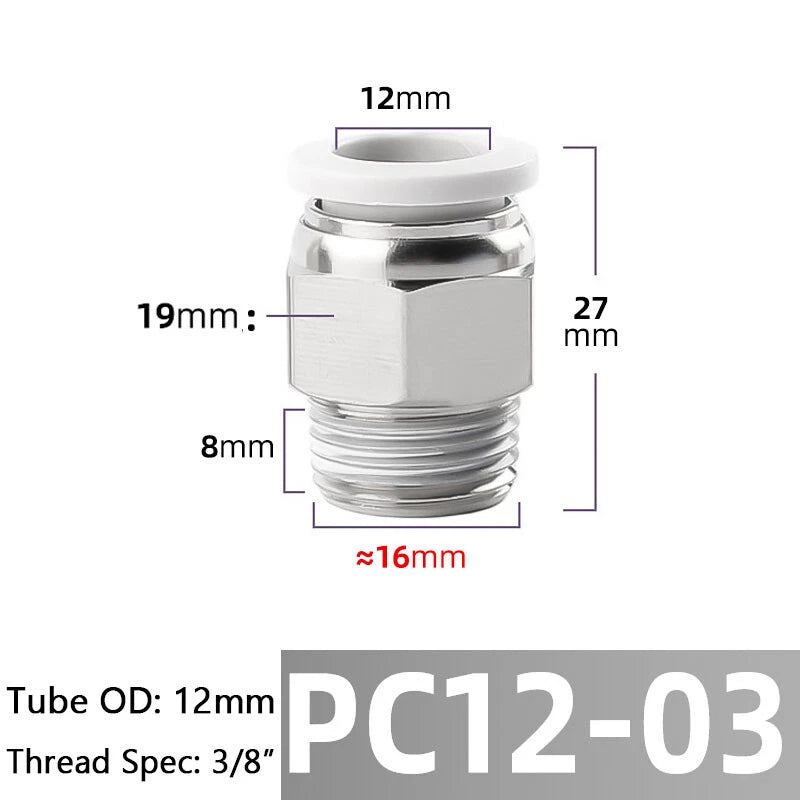 Straight Male Stud Push-to-Connect Pneumatic Fitting for Air & Water Hose