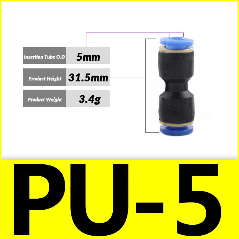 Pneumatic Push-In Fittings — PG / PU / PE Air & Water Hose Connectors, 4mm–16mm