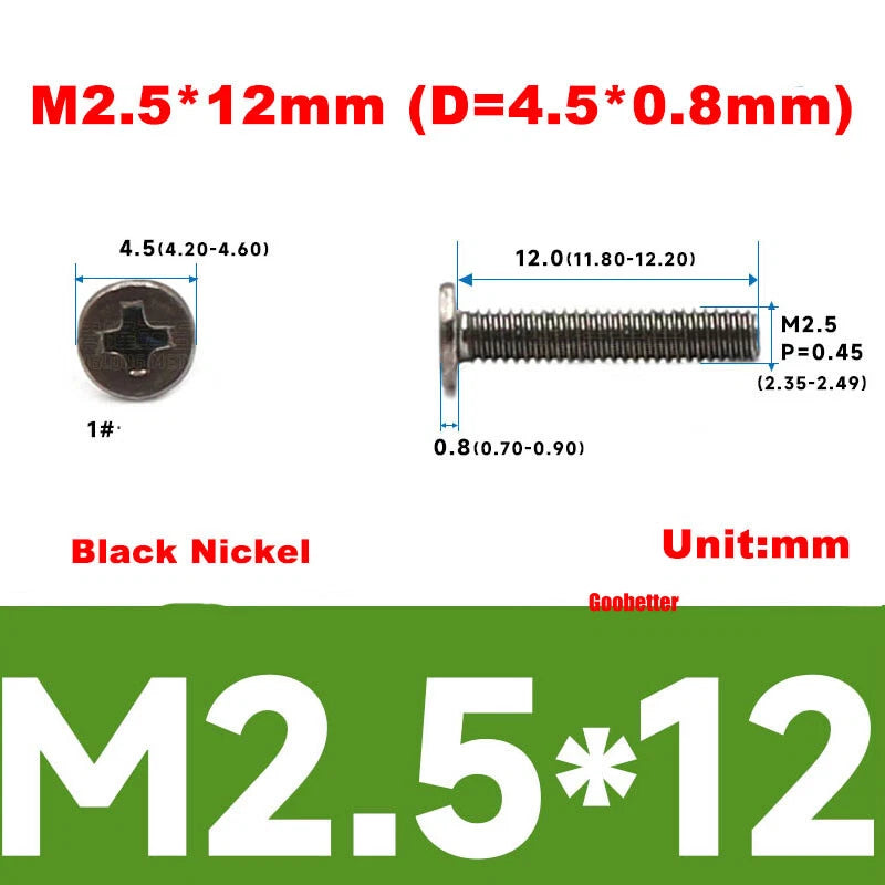 M2.5 Ultra Thin Flat Wafer Head Phillips Screws – CM2.5 Laptop Computer Screws (Various Finishes)