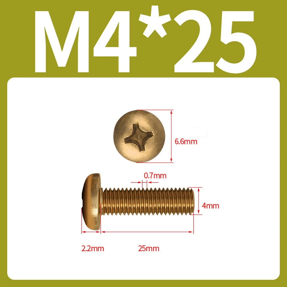 M4 M5 Solid Brass Pan Head Phillips Machine Screws — Multiple Lengths