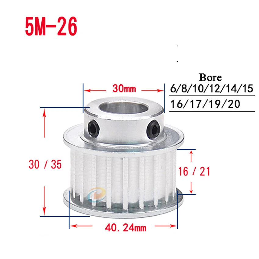 HTD-5M 10T-72T Timing Belt Pulley With Step Bore 5-25mm, For 20mm Width Belt