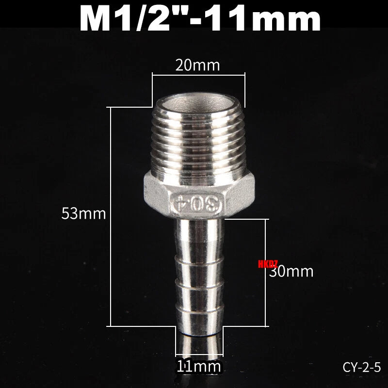 Stainless Steel 304 Barb Hose Tail Connector – 1/2" & 3/4" BSP Male Thread Hose Fittings
