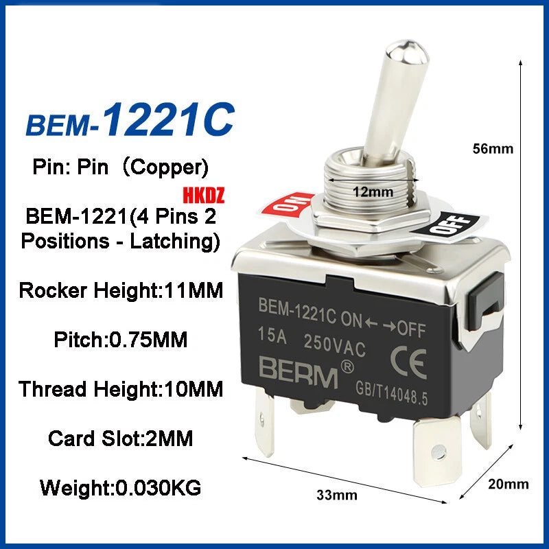 Heavy Duty Toggle Switch — 2/3 Position SPST DPDT, BEM & E-TEN Series, Pin or Screw Terminal