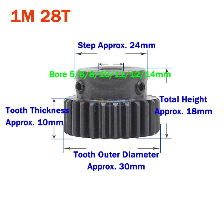 1 Module Spur Gear With Step 15-44 Teeth 45# Steel Pinion Gear Transmission Gear